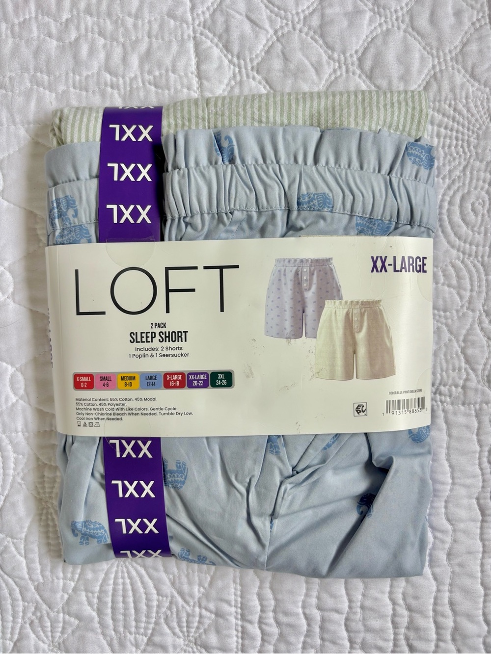 LOFT Women's 2-Pack Sleep Short Pack, 1 Poplin & 1 Seersucker, Size XXL
